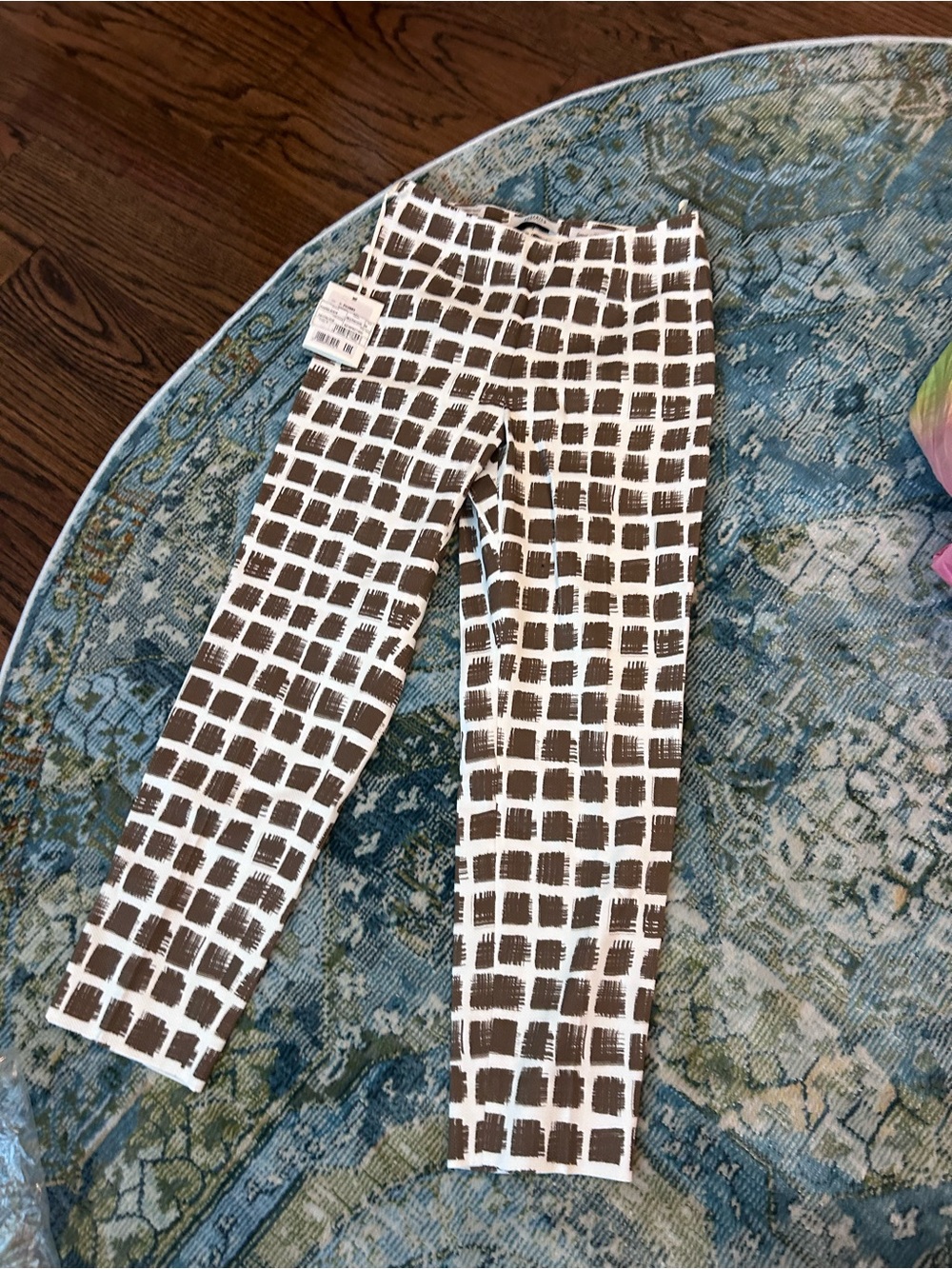 Peserico White and Brown Grid Print Leggings